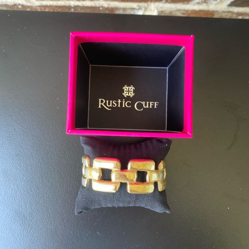 RUSTIC CUFF Bernice Chunky Geometric Gold Metallic Chain Link Cuff NIB - Picture 3 of 11